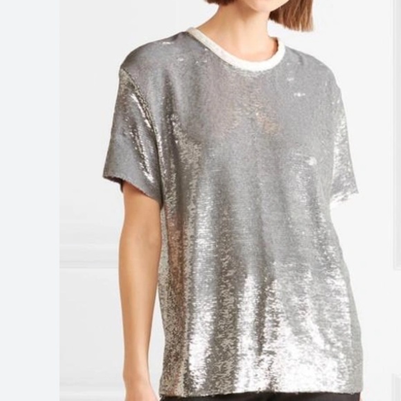 IRO "Natesa" long sequin tee- silver size 34 - Picture 1 of 5